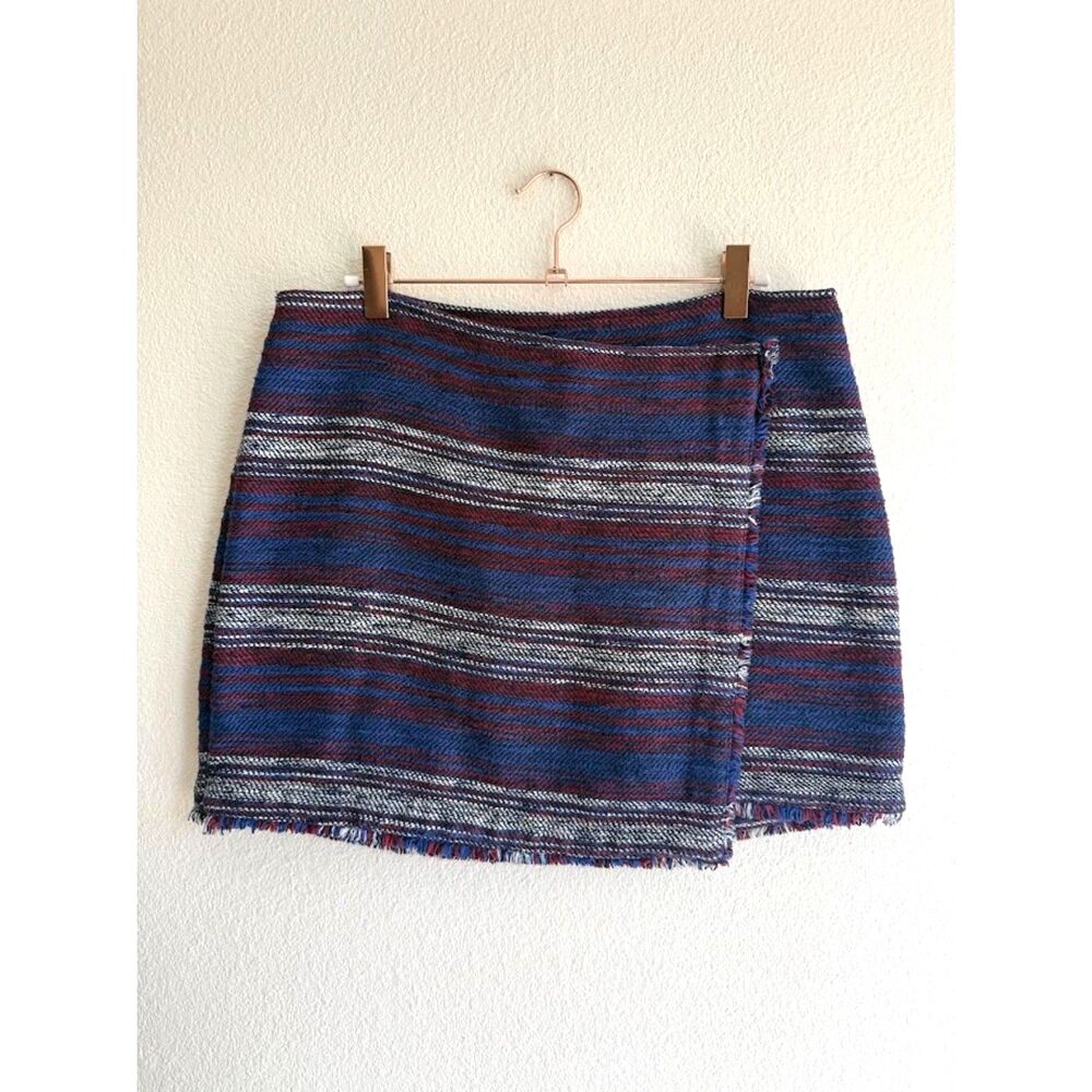 Joie Genae Striped Tweed Fringe Mini Skirt in Blue Red & White Stripe size 8